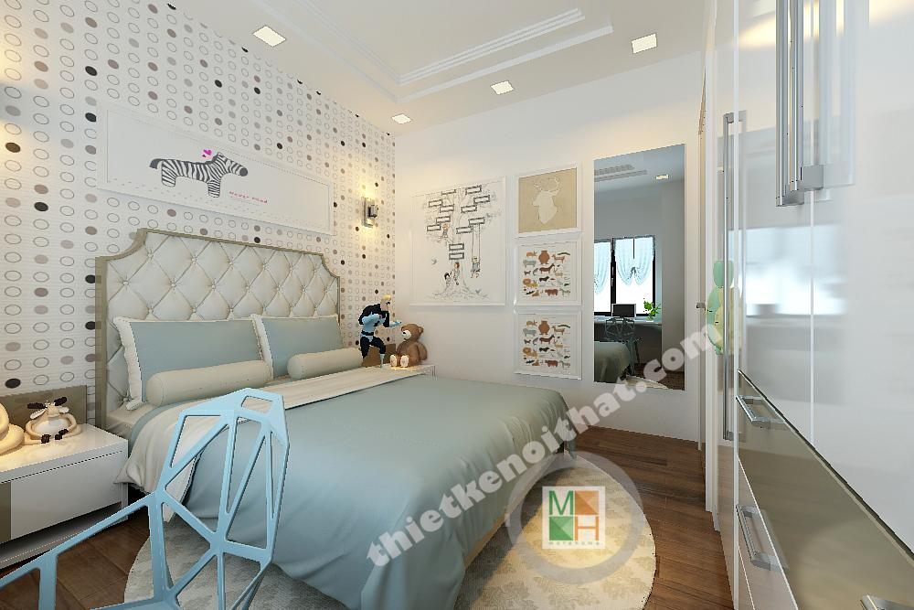 Thiết kế nội thất phòng ngủ biệt thự mini tại khu đô thị Paml- Việt Hưng Long Biên Hà Nội